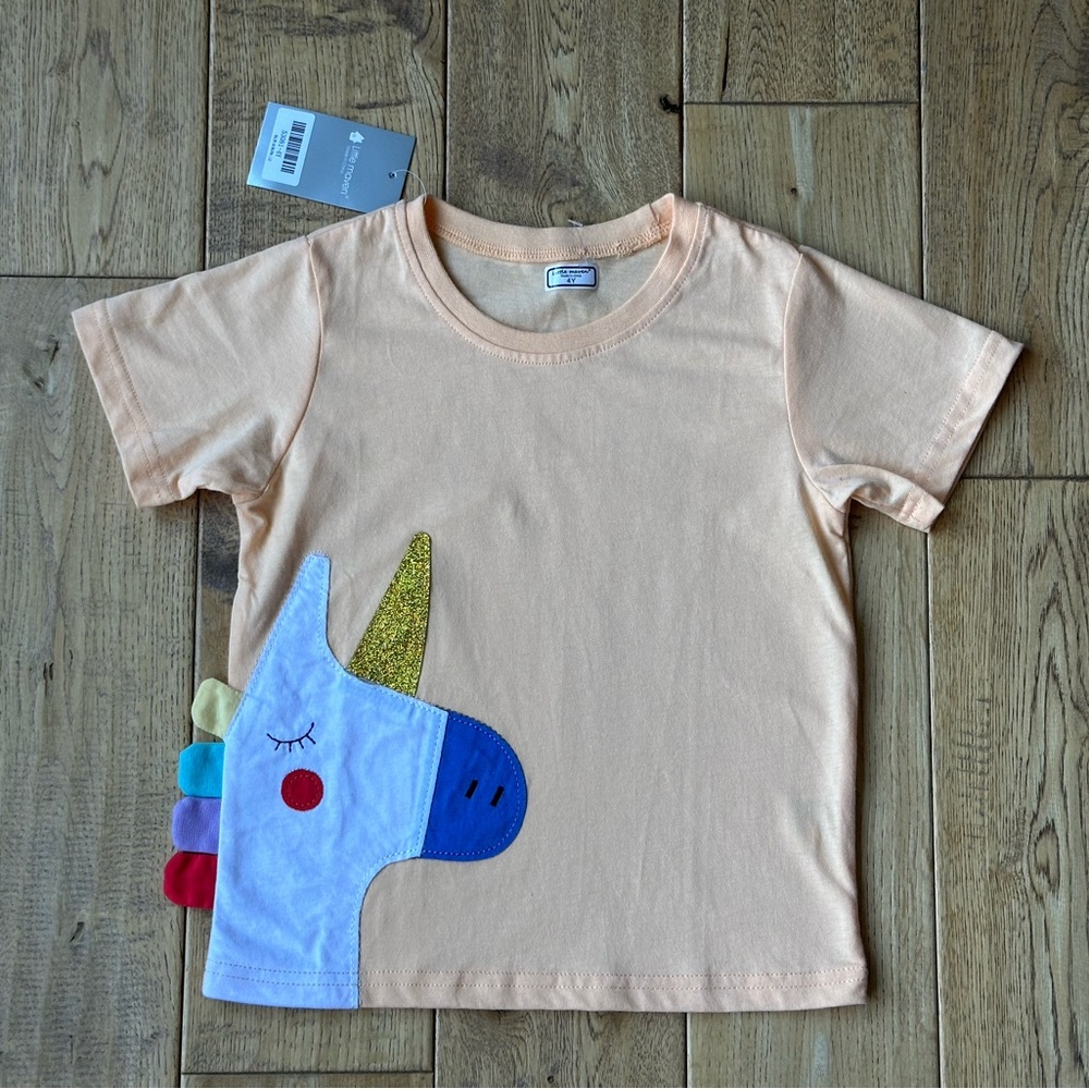 NEW Little maven Short Sleeve Unicorn Appliqué Shirt size 4
